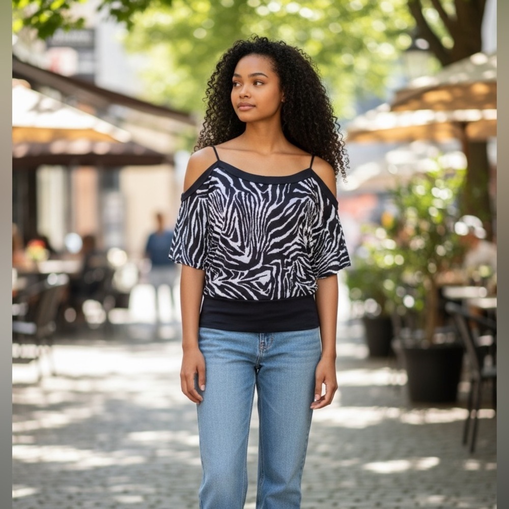 Annabelle Y2K Ladies Zebra Print Spaghetti Strap Clubbing Top (Size L)